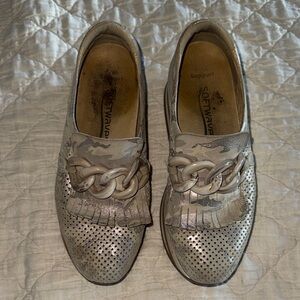 Beige Perforated Loafers with Chain Detail